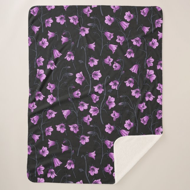 Midnight Bluebells, Harebells, Bellflowers 2 Sherpa Blanket (Front)
