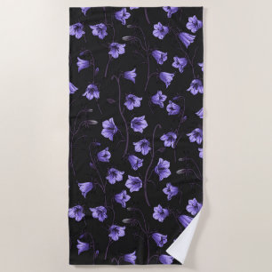 Midnight Bluebells, Harebells, Bellflowers Beach Towel