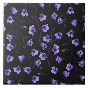 Midnight Bluebells, Harebells, Bellflowers Ceramic Tile