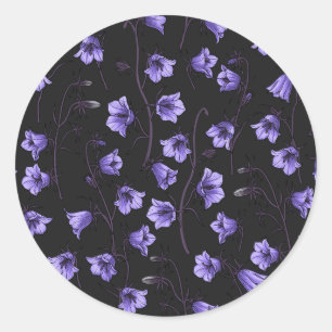 Midnight Bluebells, Harebells, Bellflowers Classic Round Sticker