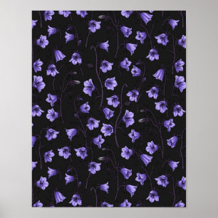 Midnight Bluebells, Harebells, Bellflowers Poster