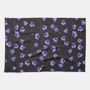 Midnight Bluebells, Harebells, Bellflowers Tea Towel
