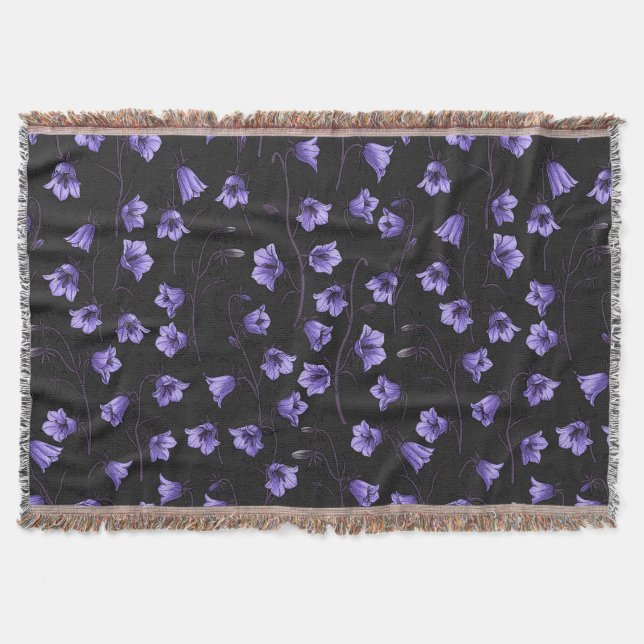 Midnight Bluebells, Harebells, Bellflowers Throw Blanket (Front)
