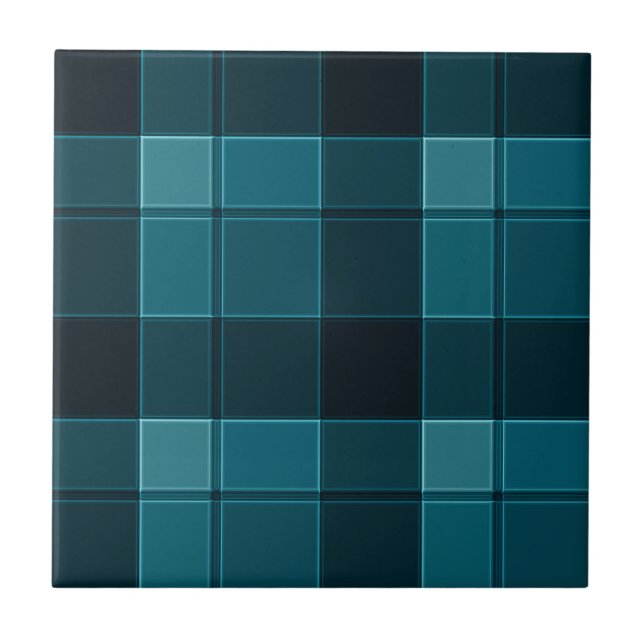 Midnight Blues and Teal Check Ceramic Tile (Front)