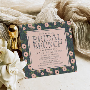 Midnight Blush Blooms Bridal Brunch Invitation