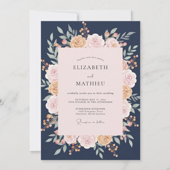 Midnight Blush Foliage Eucalyptus Wedding Invitation (Front)