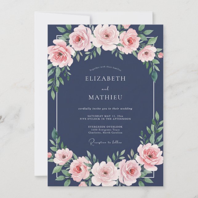 Midnight Blush Petal Wedding Invitation (Front)