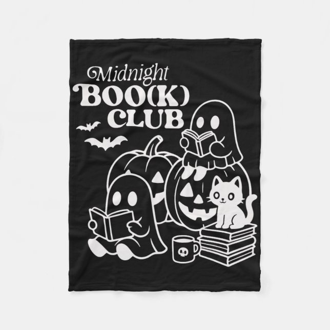 Midnight Boo(k) Club Halloween Ghosts Reading Book Fleece Blanket (Front)