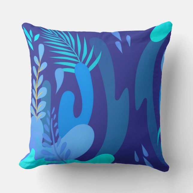 Midnight Botanical Abstract Throw Pillow (Front)