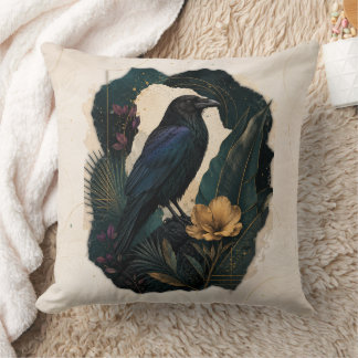 Midnight Botanical Raven Cushion