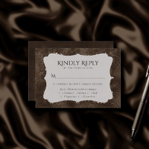 Midnight Bronze Romance Satiny Damask Entree RSVP Card
