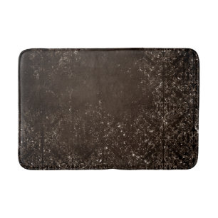 Midnight Bronze Romance Satiny Grunge Damask Bath Mat
