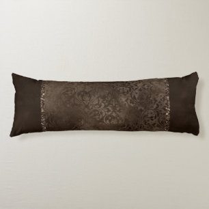 Midnight Bronze Romance Satiny Grunge Damask Body Cushion