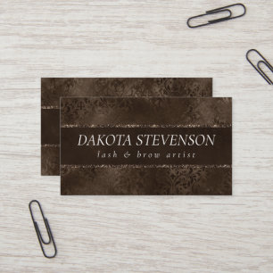 Midnight Bronze Romance   Satiny Grunge Damask Business Card