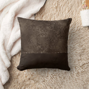 Midnight Bronze Romance Satiny Grunge Damask Cushion
