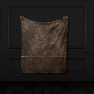 Midnight Bronze Romance Satiny Grunge Damask Fleece Blanket