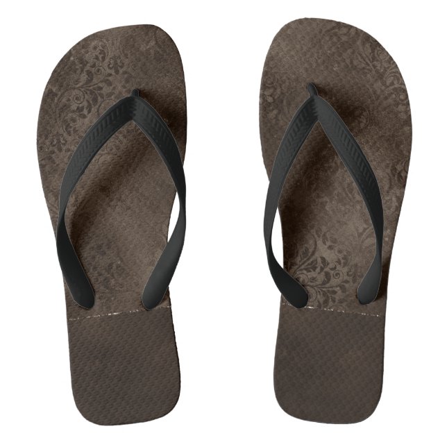 Midnight Bronze Romance | Satiny Grunge Damask Thongs (Footbed)