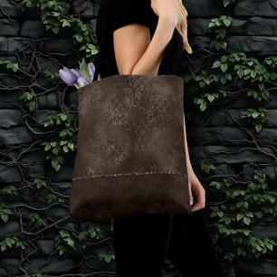 Midnight Bronze Romance Satiny Grunge Damask Tote Bag
