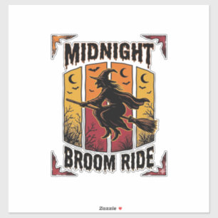 Midnight Broom Ride Vintage Witch Halloween Graphi