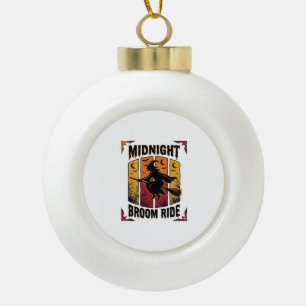 Midnight Broom Ride Vintage Witch Halloween Graphi Ceramic Ball Christmas Ornament