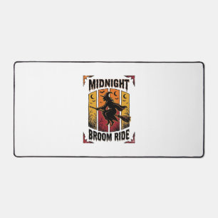 Midnight Broom Ride Vintage Witch Halloween Graphi Desk Mat