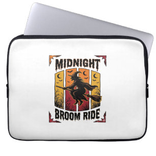 Midnight Broom Ride Vintage Witch Halloween Graphi Laptop Sleeve