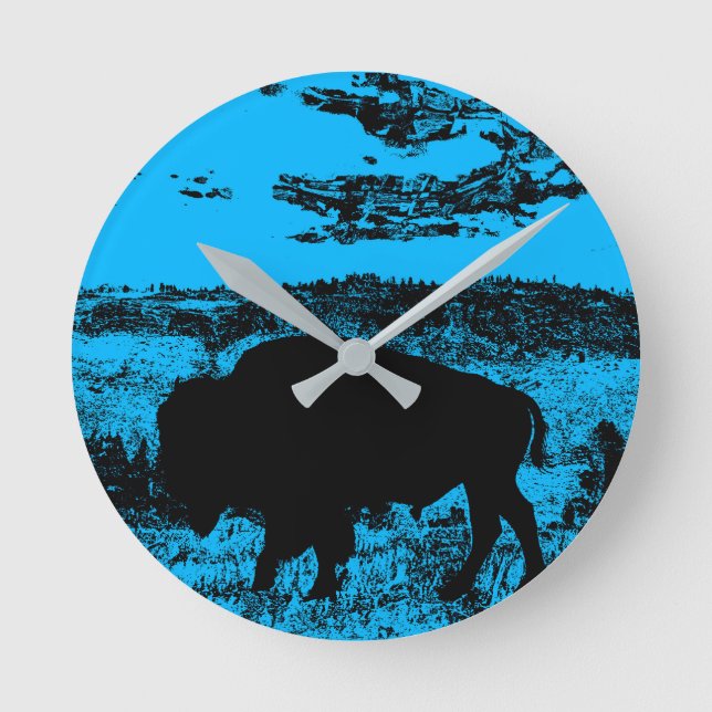 Midnight Buffalo  -  Plains Bison   Round Clock (Front)