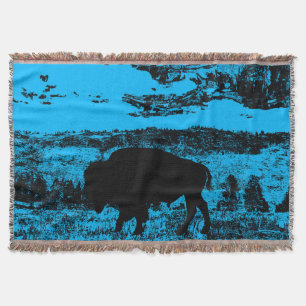 Midnight Buffalo  -  Plains Bison Throw Blanket