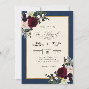 Midnight Burgundy Petal Wedding Invitation