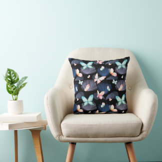 Midnight Butterflies in Flight Cushion
