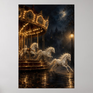 Midnight Carousel Surreal Art Poster