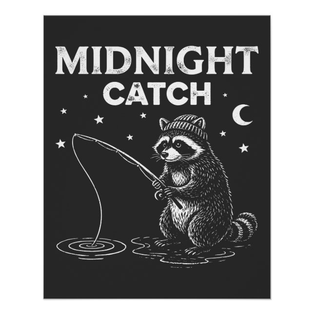 Midnight Catch Racoon Fishing Poster (Front)