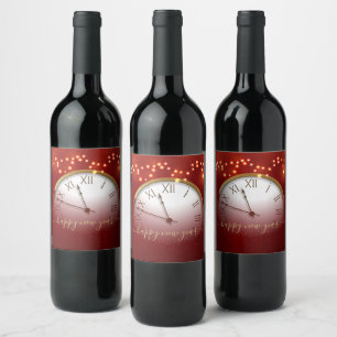 Midnight Celebration Clock with Happy New Year  Wine Label