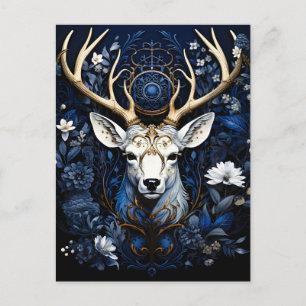 Midnight Celestial Floral Gothic Deer Announcement Postcard
