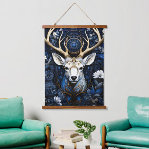 Midnight Celestial Floral Gothic Deer Hanging Tapestry