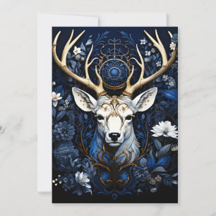 Midnight Celestial Floral Gothic Deer  Holiday Card