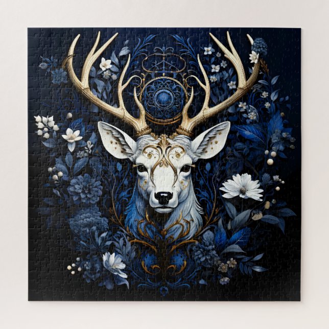Midnight Celestial Floral Gothic Deer  Jigsaw Puzzle (Vertical)