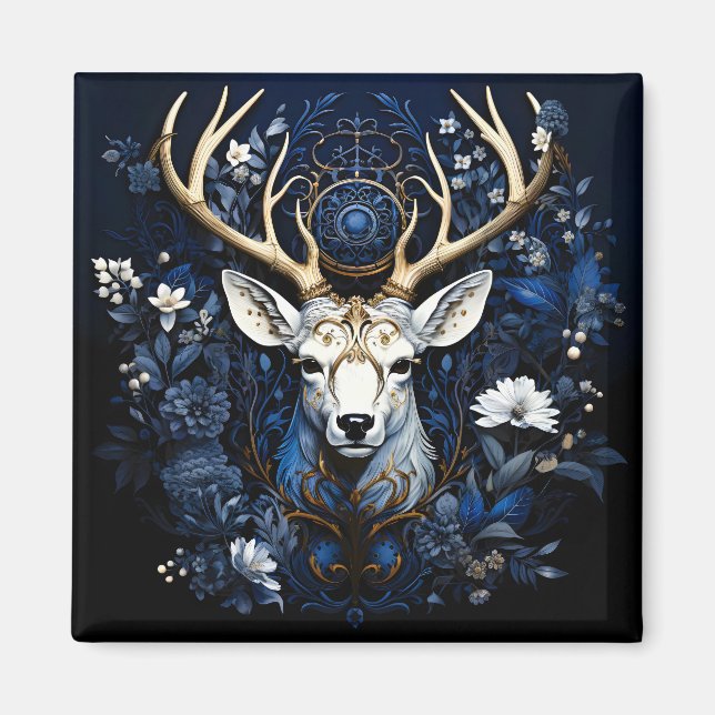 Midnight Celestial Floral Gothic Deer  Magnet (Front)