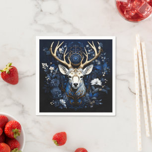 Midnight Celestial Floral Gothic Deer Napkin