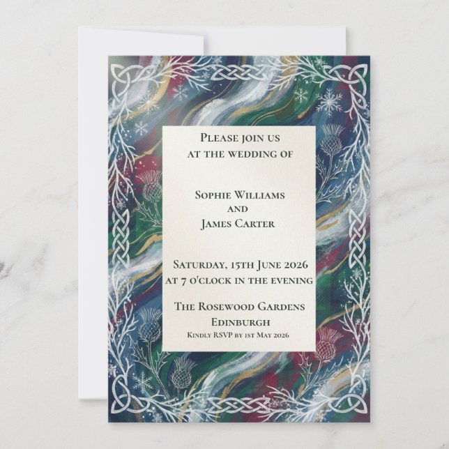 Midnight Celtic Thistle Wedding Invitation (Front)