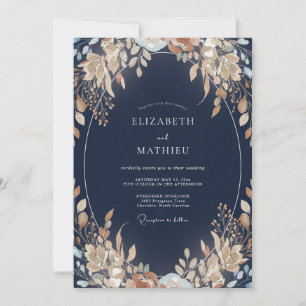 Midnight Champagne Foliage Eucalyptus Wedding Invitation