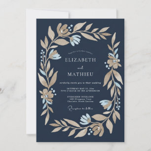Midnight Champagne Gold Leaf Wedding Invitation