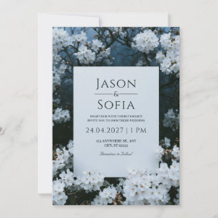 Midnight Cherry Blossom Frame Wedding Invitation