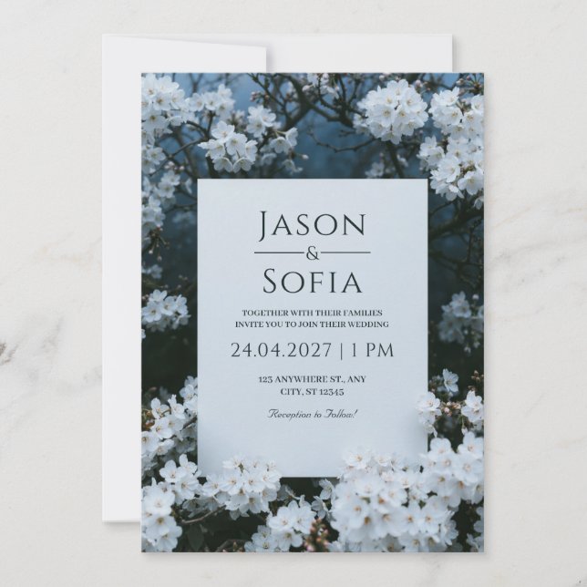 Midnight Cherry Blossom Frame Wedding Invitation (Front)