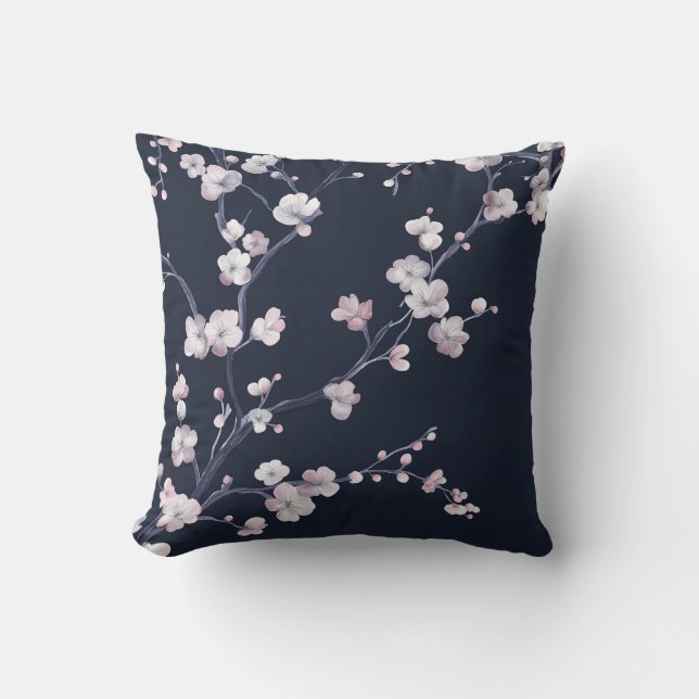 Midnight Cherry Blossom Pillow (Front)