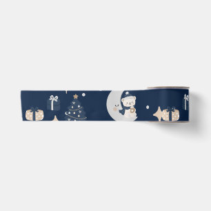 Midnight Christmas Navy, Silver & Gold Satin Ribbon