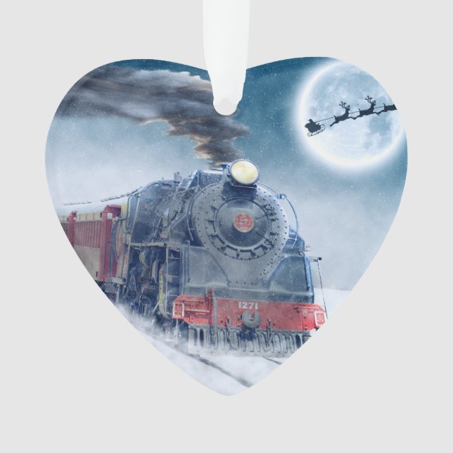 Midnight Christmas Train with Girl and Santa Ornament (Front)