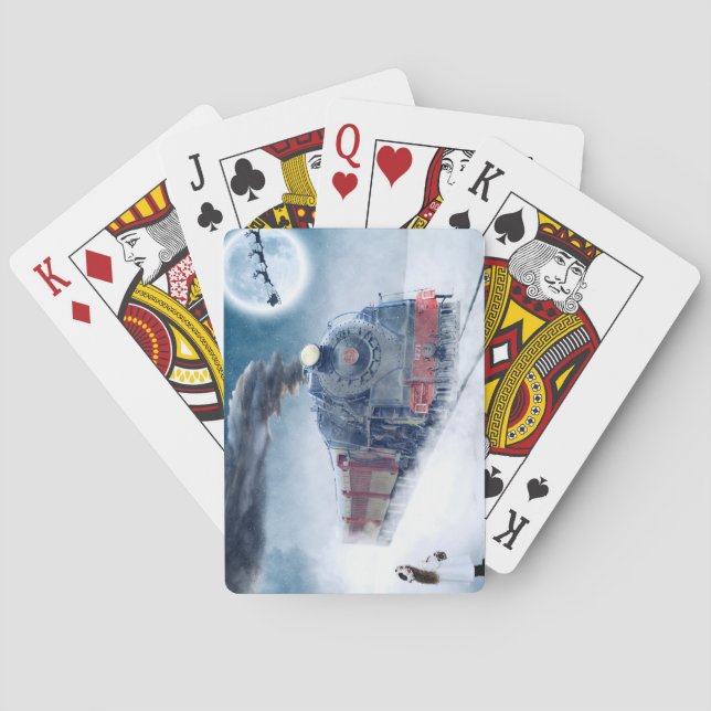 Midnight Christmas Train with Girl and Santa Playing Cards (Back)