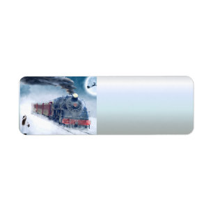 Midnight Christmas Train with Girl and Santa Return Address Label