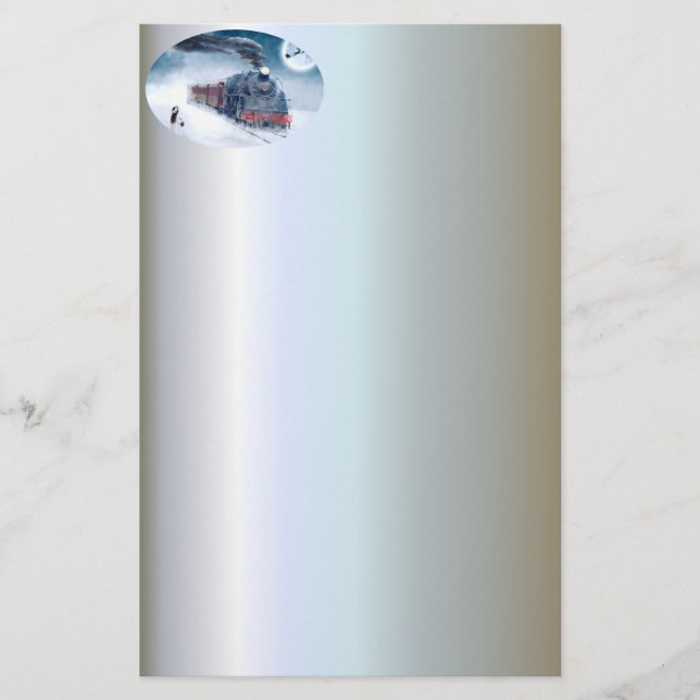 Midnight Christmas Train with Girl and Santa Stationery (Front)